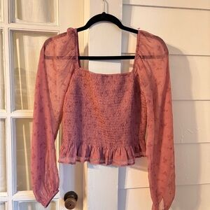 Hollister Mauve Smocked Sheer Women's Top